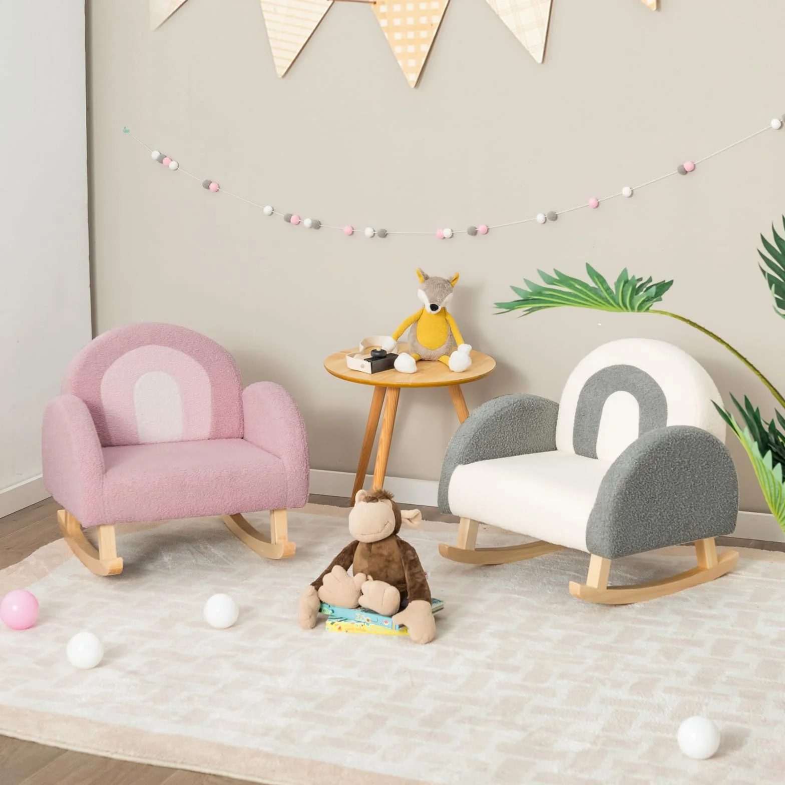 COSTWAY Kindersessel für Kleinkinder, gepolsterter Kindersofa Schaukelstuhl mit Massivholzbeinen, Schaukelsessel Kinderstuhl für Kinderzimmer, Spielzimmer & Kindergarten (Schaukelstuhl, Rosa)