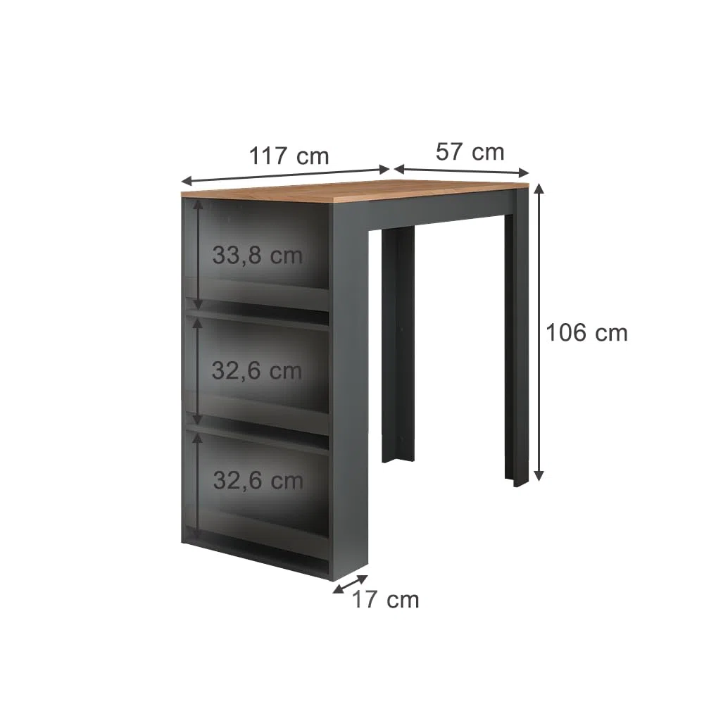 Vicco Bartisch Repose, Goldkraft Eiche/Anthrazit, 57 x 117 cm, als Stehtisch nutzbar für Küche oder Essbereich