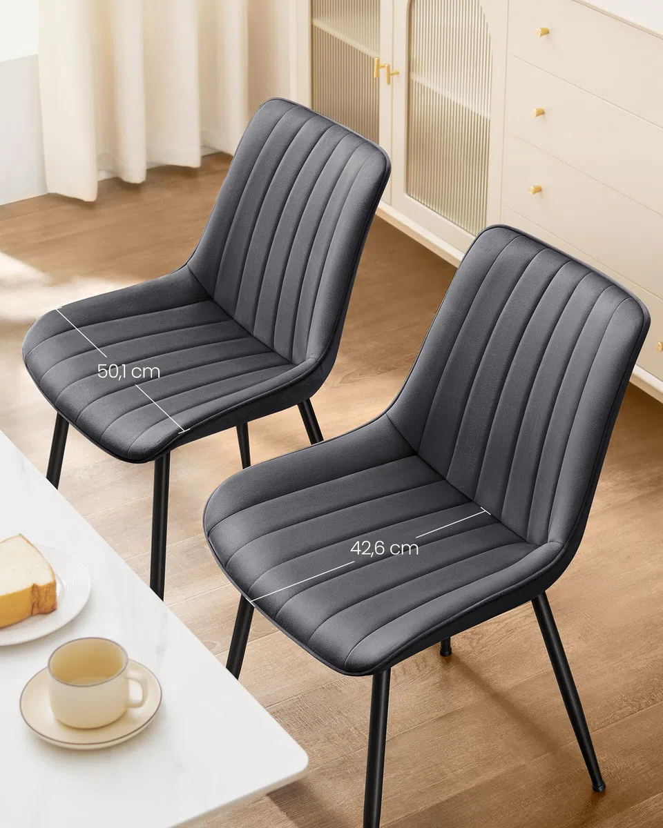 SONGMICS Esszimmerstuhl 2er Set, Küchenstuhl, Samt,Polsterstuhl, bis 120 kg belastbar, Stahlbeine, Gebogene Rückenlehne, für Esszimmer, Küche, grau-tintenschwarz LDC090G05
