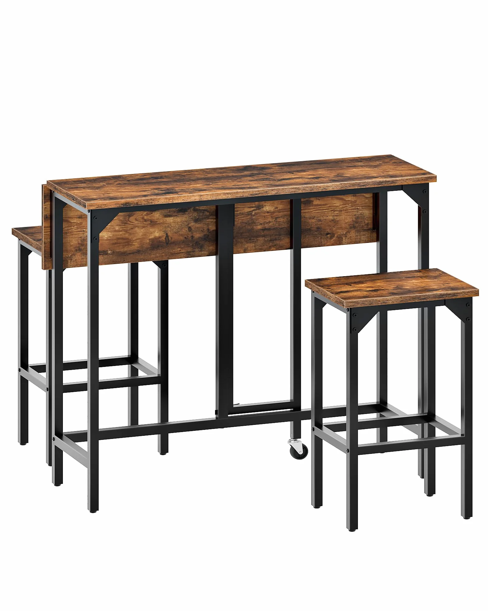 CHOEZON Bartisch, 100 cm Esstisch mit 2 Barhockern, Stehtisch mit 2 Stühlen, Industrieller Stil, für Restaurants, Wohnzimmer und Kneipen, rustikalbraun-schwarz DTBT02BF