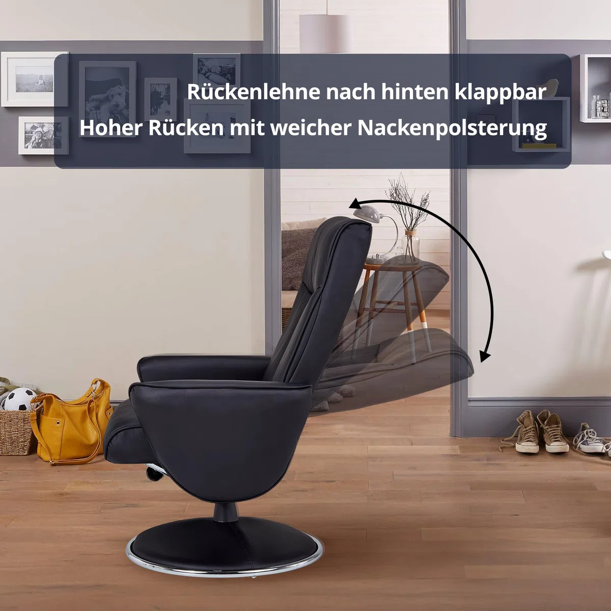 KHG Relaxsessel Schwarz Kunstleder mit Fußablage Relaxfunktion 82x104,5x110cm Sitzhöhe 46cm Sitzbreite 53,5cm