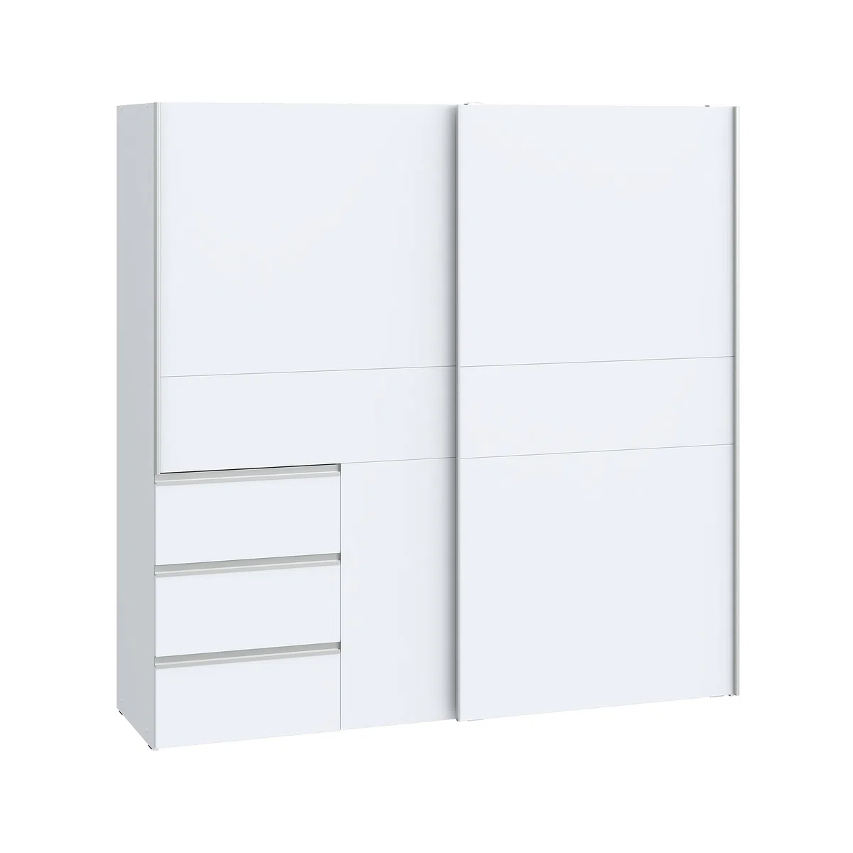 FORTE WINN 2 Schrank, weißer Kleiderschrank, Schlafzimmerschrank, Schwebetürenschrank Weiß mit Schubladen, 200 cm breit x 200 cm hoch x 61,2 cm tief