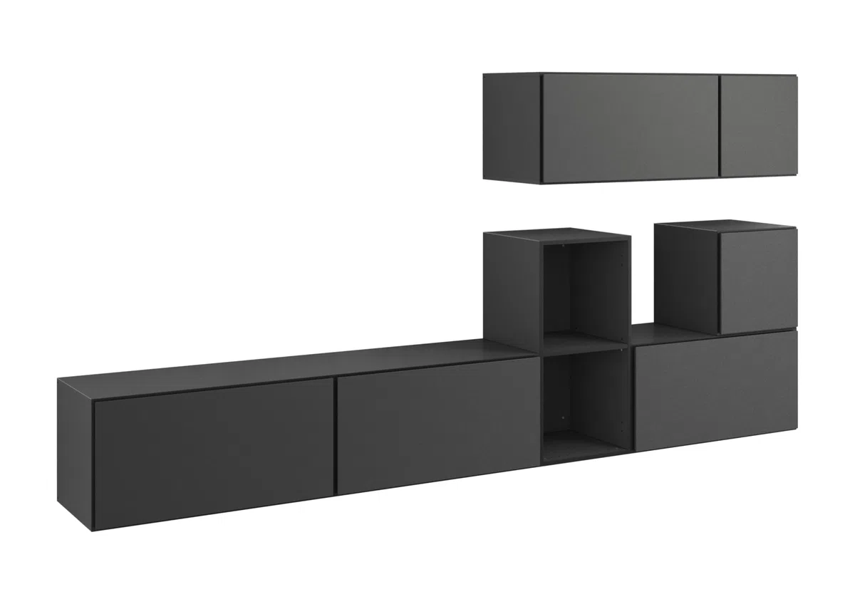 BMG Möbel Wohnzimmer Wohnwand Set 7-teilig MDF Softclose Anthrazit Matt