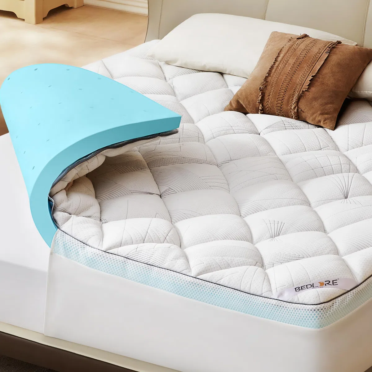 BEDLORE Matratzen Topper 140 × 200 cm, Matratzenschoner zur Linderung von Rückenschmerzen, kühlend und atmungsaktiv, maschinenwaschbar mit tiefen Taschen (Weiß)