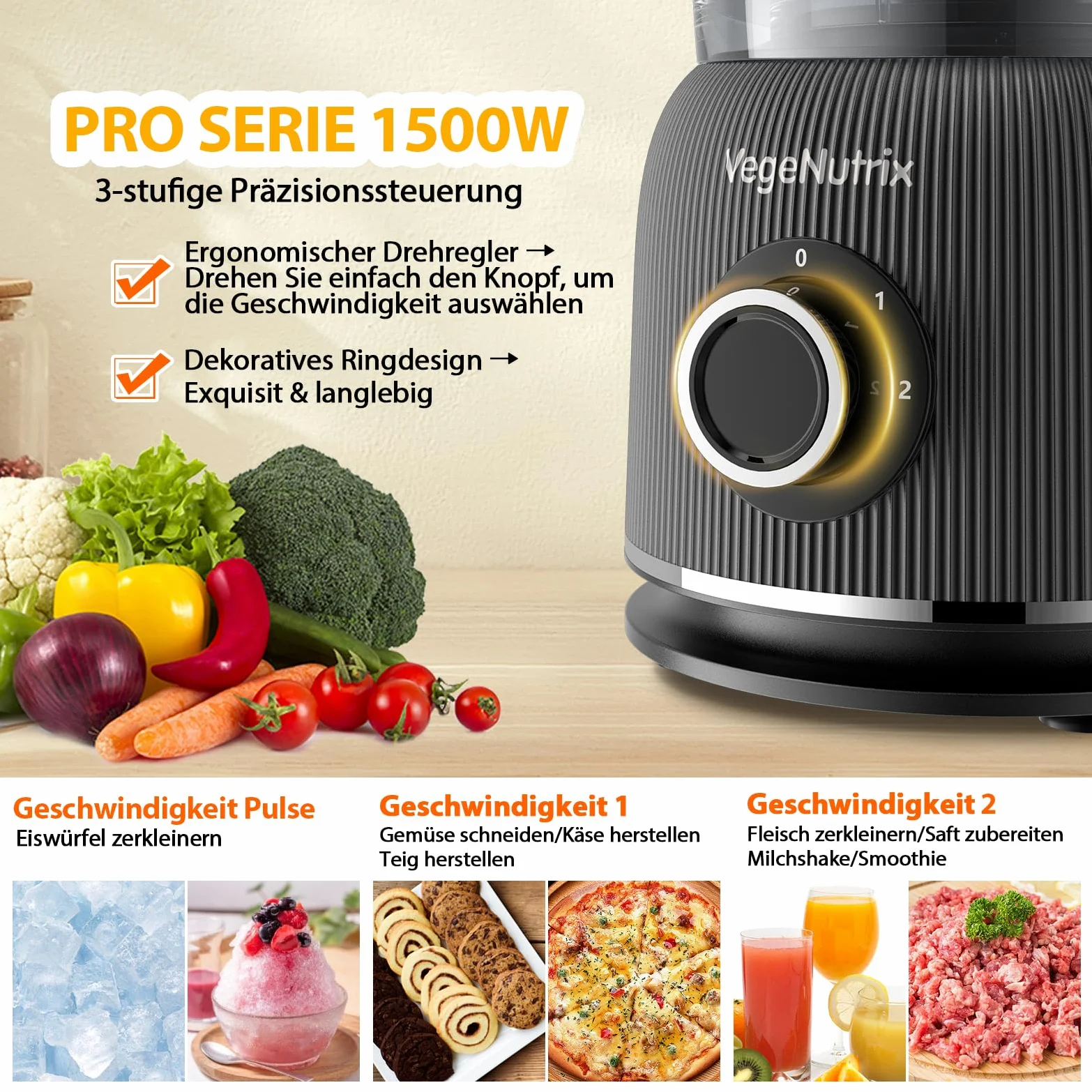 1500W Küchenmaschine und Mixer Kombination, 2,5L Zerkleinerer für Fleisch, Gemüse und Teig, 2L Standmixer mit Glasbehälter, 2 Geschwindigkeitsstufen&Pulsfunktion für Smoothies, Saft usw.