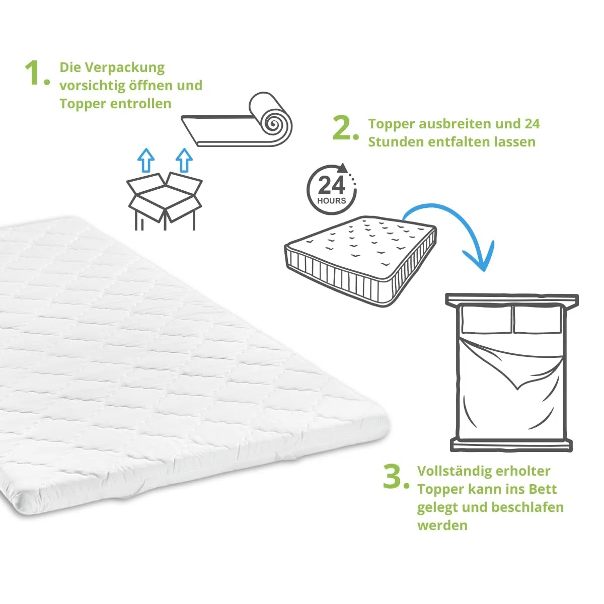 Bodyprotect Matratzentopper 140x200cm, Komfortschaum Matratzen/Mattress Topper, Matratzenauflage 140x200 cm, 6cm hoch, Made in EU, Waschbar, Oeko-Tex