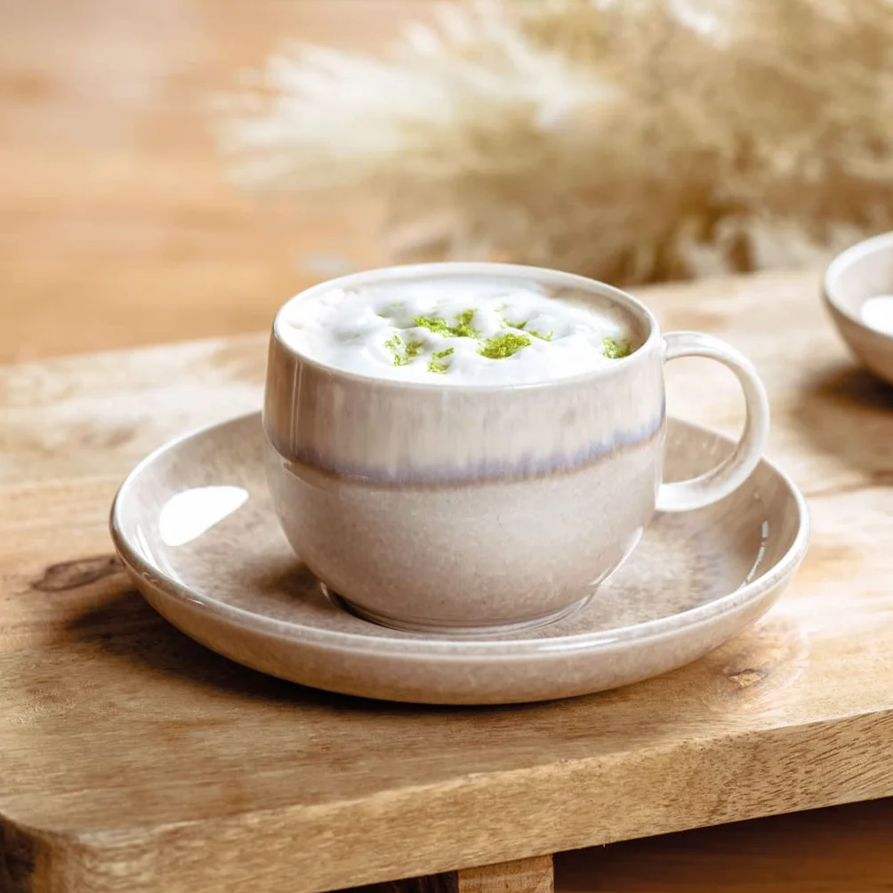 Villeroy & Boch like. by Perlemor Sand Kaffeeuntertassen 6er Set, 16 x 3 cm, Untertasse im Pottery Look mit Effektglasur, Premium Porzellan