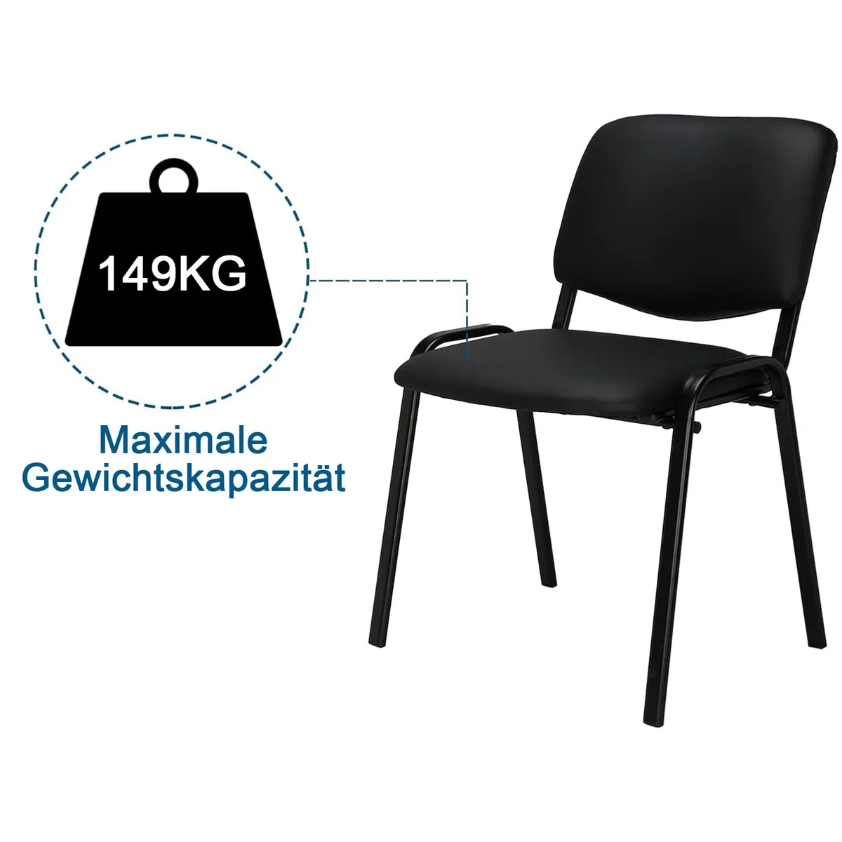 LEADZM Stapelstühle，Schwingstuhl，Bürostuhl Ohne Armlehne，mit Gepolsterter Sitzfläche & Rückenlehne，Konferenzstuhl, Home Office, Rezeption，5er(Pu-Schwarz)