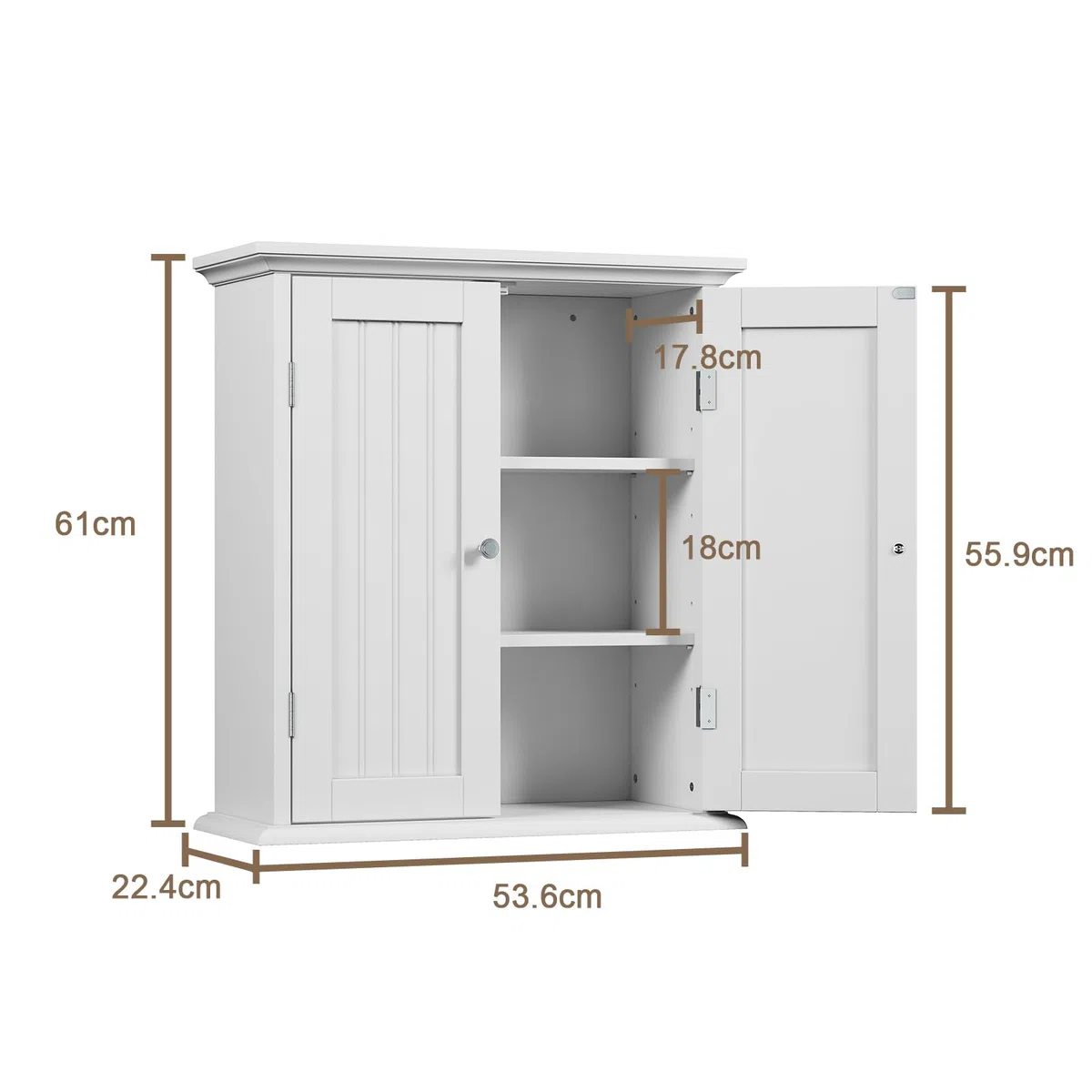 Badezimmer Schrank, Bad Schrank mit 2 verstellbaren Fachböden und Doppeltüren, modern Elegante Optik,Aufbewahrung über der Toilette für Familien, Weiß