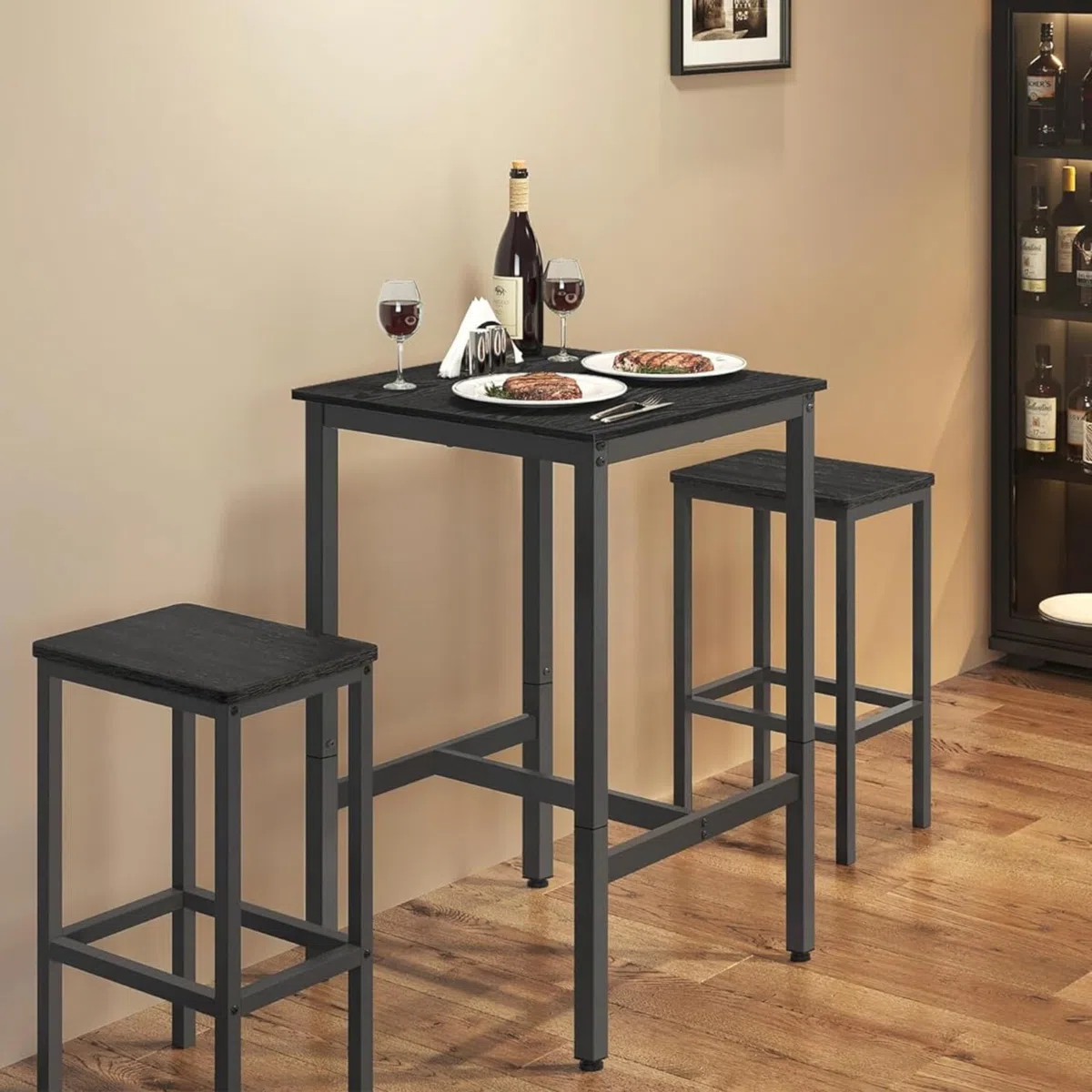 ACAZA - Bartisch - 60L x 60B x 92H cm - Küchentisch für Barhocker oder Stehtisch - Quadratisch - Holz und Metall - Schwarz