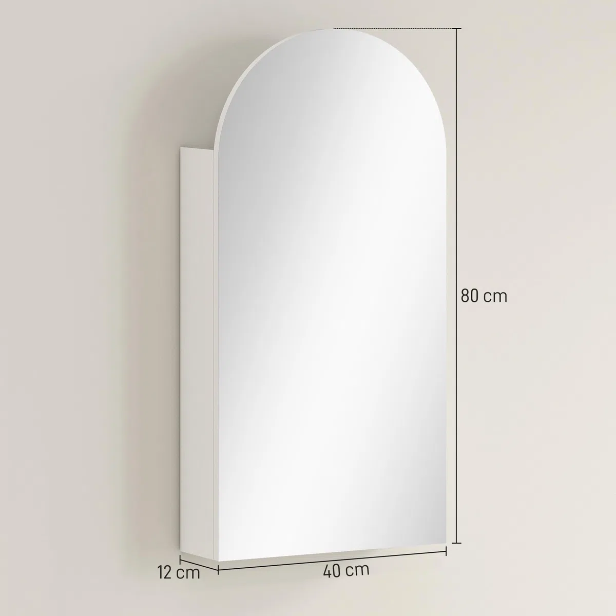 HOMCOM Wandschrank für Badezimmer mit Spiegel, 40 x 12 x 80 cm, Badezimmermöbel, rahmenloser Spiegelschrank mit Bogen und verstellbaren Glasböden, weiß