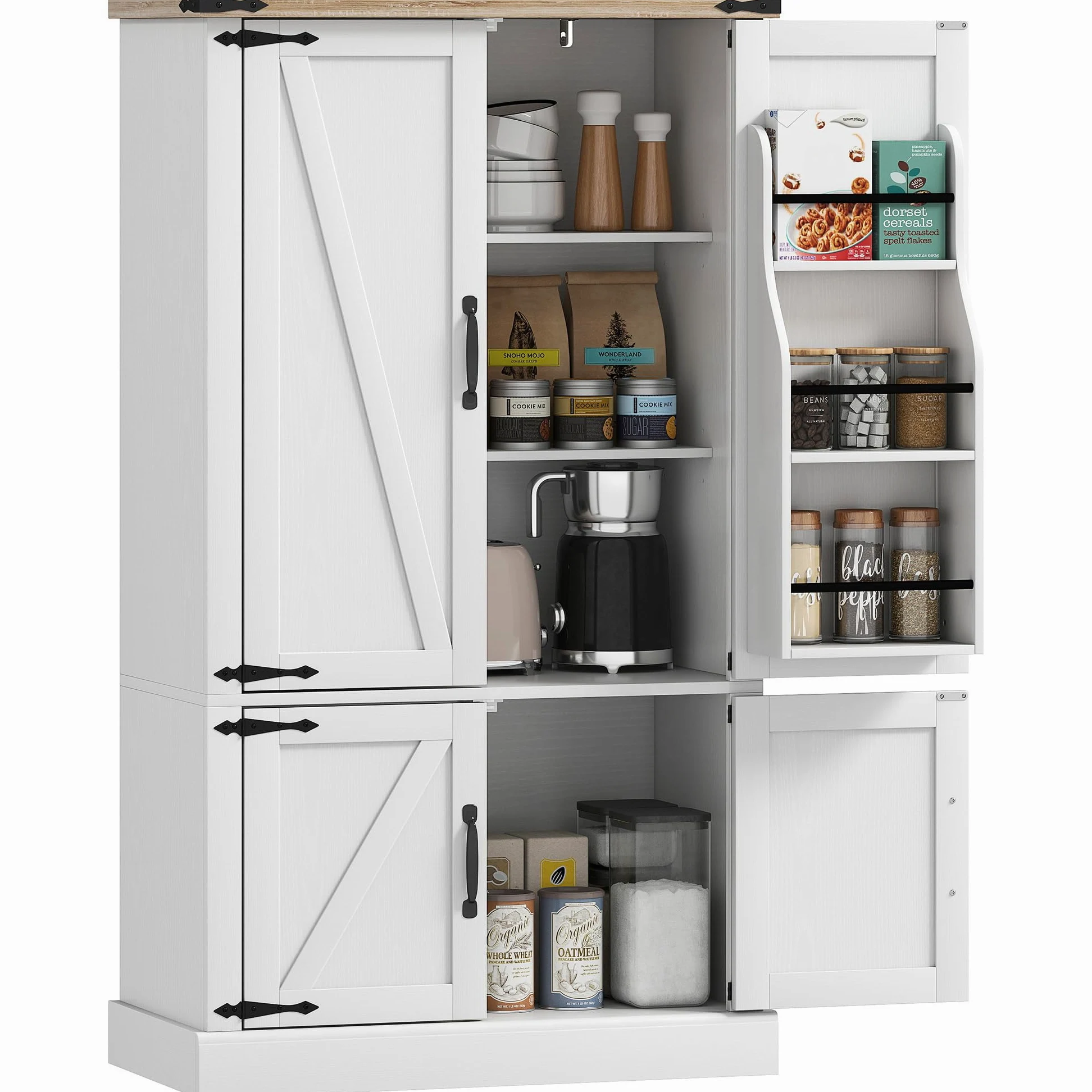 HOMCOM Küchenbuffet 4 Türen 6 Gewürzhalter verstellbare Regale 76,3 x 40 x 136 cm weiß