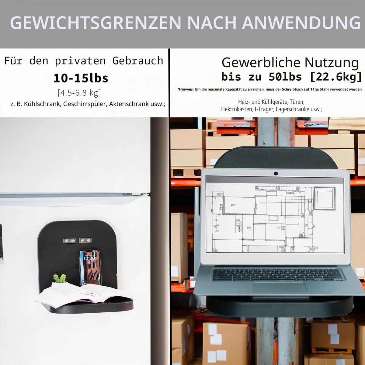 VIVO Magnetische tragbare Laptop-Workstation, Notebook/Tablet-Regal, Nutzplattform mit 15 kg Kapazität, freihändiger kompakter Schreibtisch, Befestigung an Stahloberflächen, schwarz, DESK-MAG01
