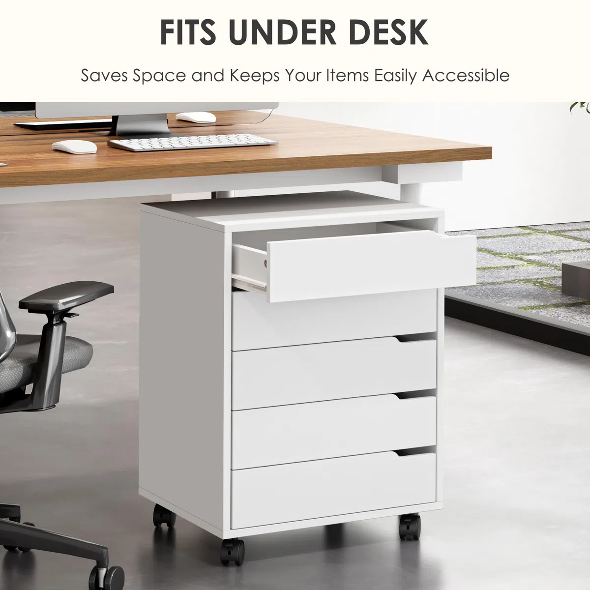 SDHYL 5-Schublade vertikaler Aktenschrank mit Griffen, rollwagen mit schubladen， rollcontainer mit schubladen，unter Schreibtisch Schublade Lagerung für Home Office, 5 Schubladen,weiß