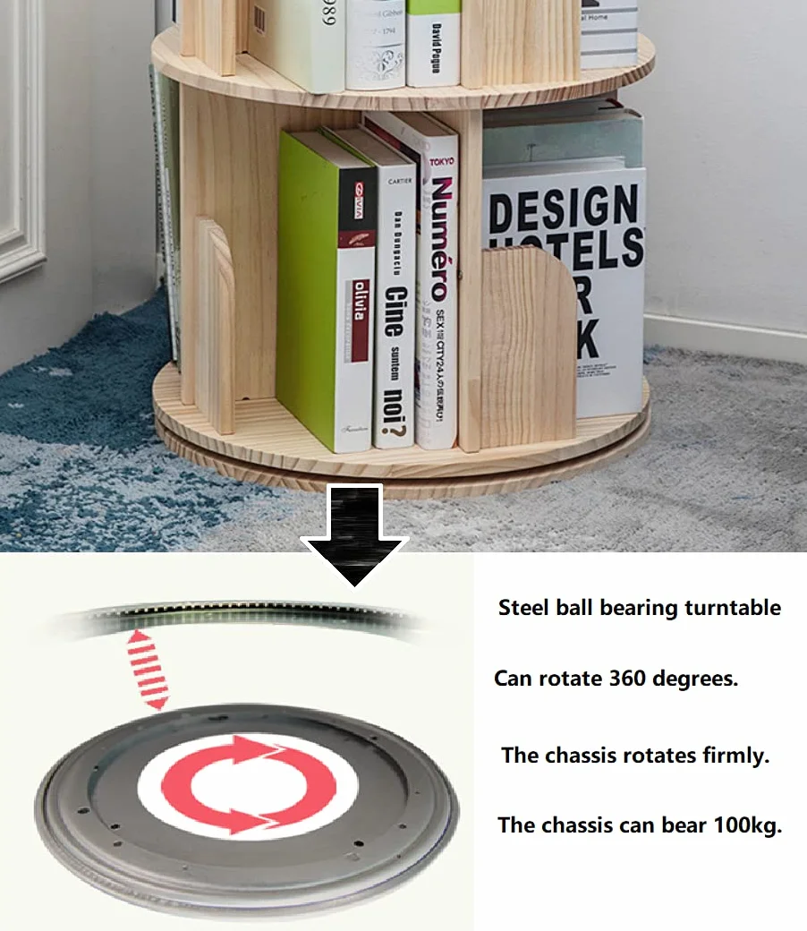 Heehee Massivholz Drehbares Bücherregal, 360-Grad-Display, bodenstehendes Lagerregal für Kinder und Erwachsene, multifunktionaler Bücherregal-Organizer (2-stöckig)