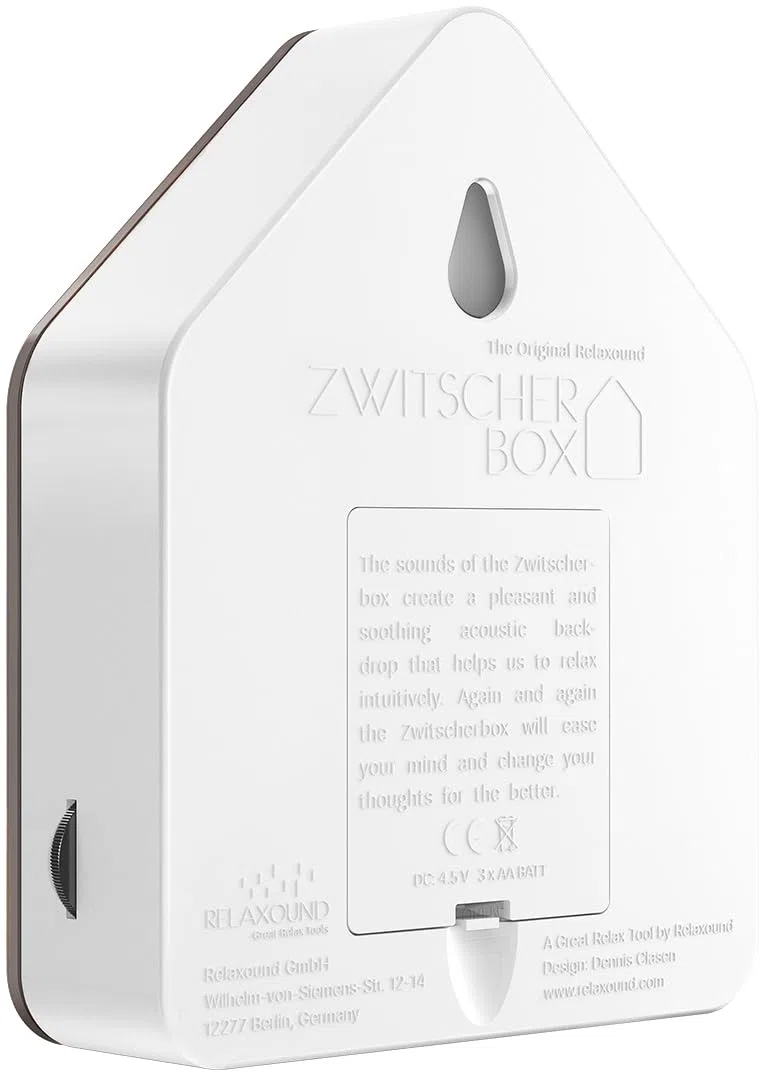 RELAXOUND ORIGINAL Zwitscherbox "Cherry" – Moderne Vogelgezwitscher Box mit Vollholzfront – Entspannender Vogelgesang – Bewegungsmelder mit Sound – Naturgeräusche Soundbox