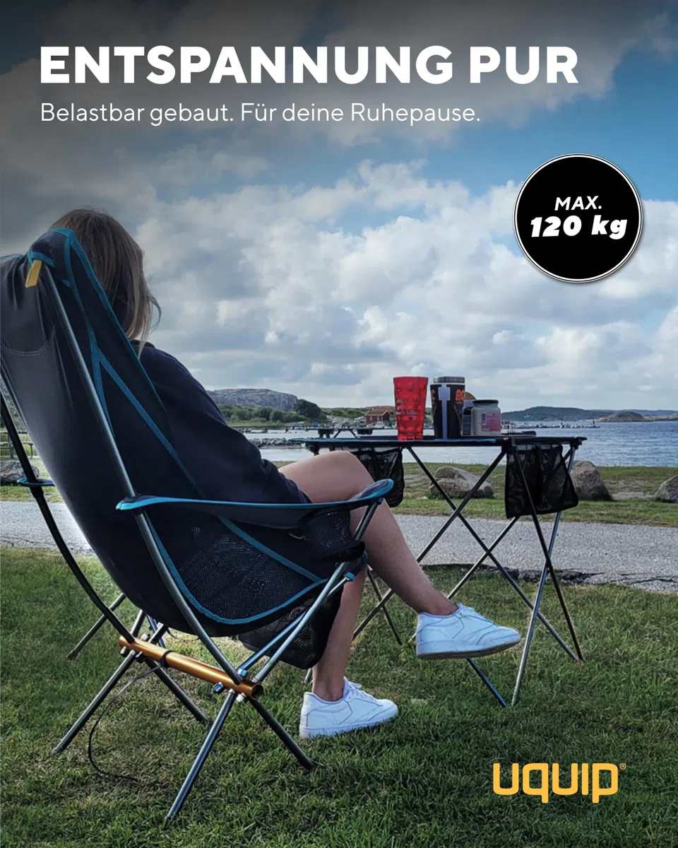 Uquip Campingstuhl Infinity Lounger I Leichter Faltbarer Klappstuhl mit 120 kg Traglast I kompakter Faltstuhl aus Aluminium I tragbarer Outdoor-Stuhl für Camping, Wandern, Radtouren & Festivals