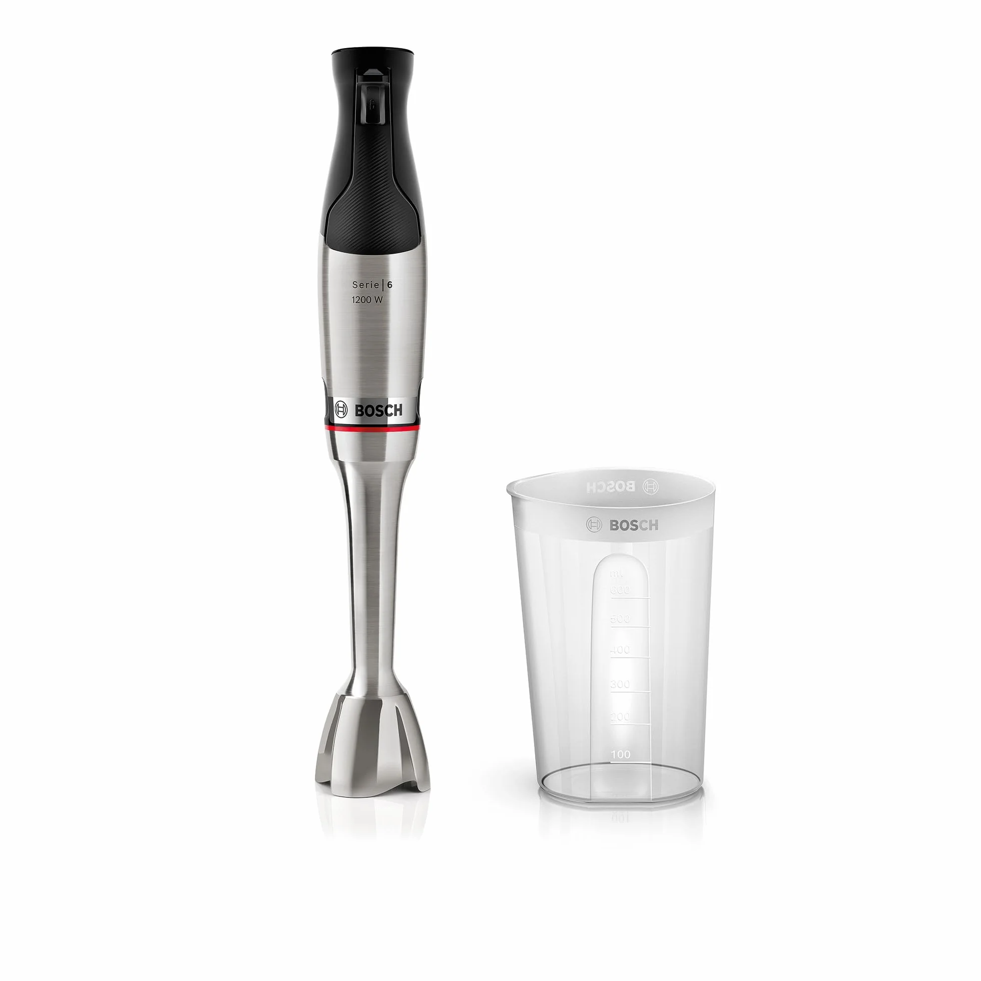 Bosch Stabmixer ErgoMaster Serie 6, mit Mixbecher, 4 Edelstahlklingen, verschleißfreie Keramikkupplung, langlebig, Luftkühlung, leistungsstark, 1200W, MSM6M810