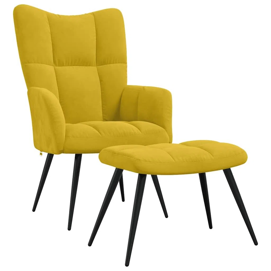 vidaXL Relaxsessel mit Hocker, Stahlgestell, Polsterstuhl mit Armlehne, Fernsehsessel, Senfgelb Samt