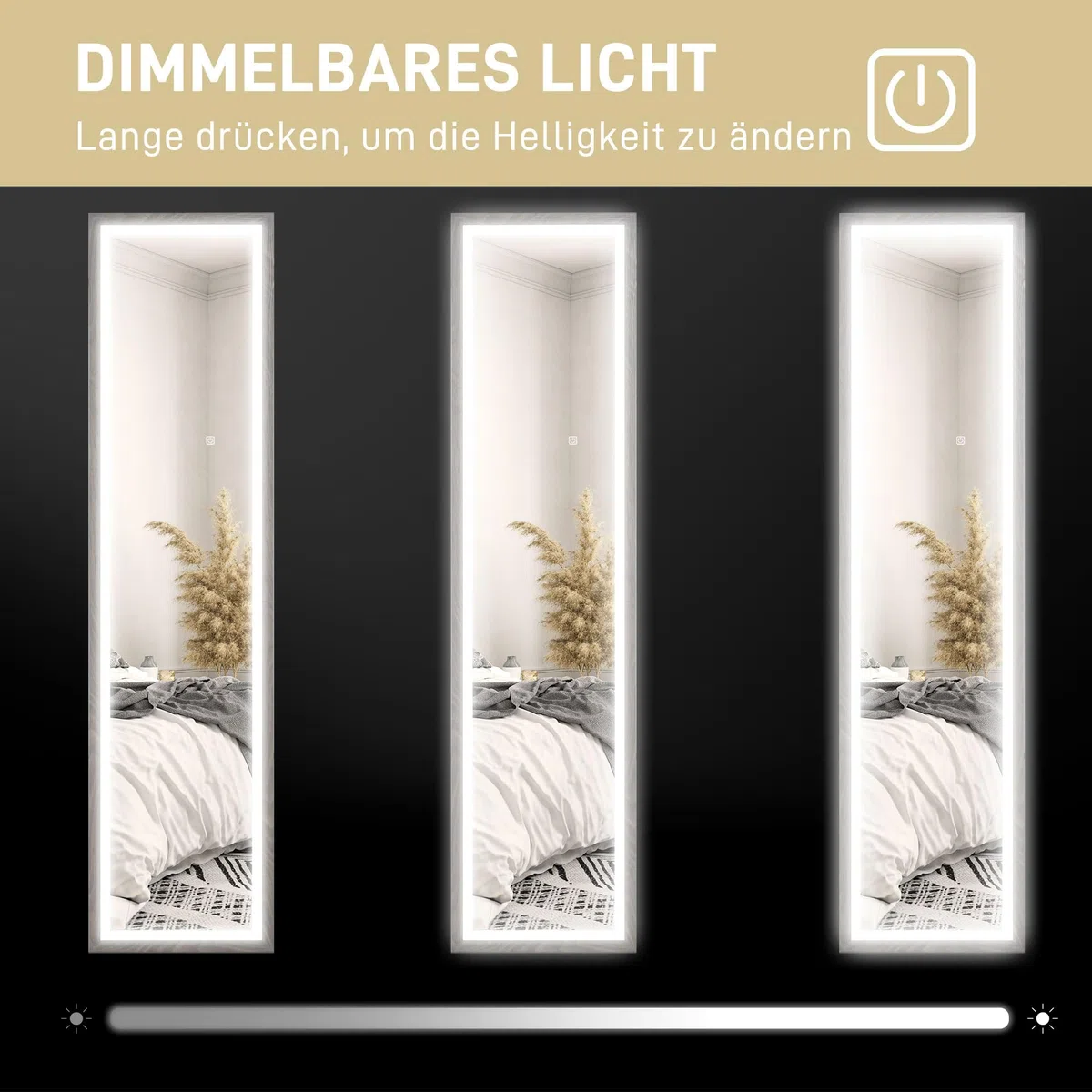 HOMCOM Ganzkörperspiegel 40 x 160 cm Standspiegel mit LED-Lichte, 3 Lichtfarben, Wandspiegel mit Touch-Steuerung, Bodenspiegel für Schlafzimmer, Wohnzimmer, Grau
