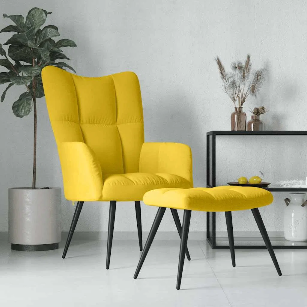 vidaXL Relaxsessel mit Hocker, Stahlgestell, Polsterstuhl mit Armlehne, Fernsehsessel, Senfgelb Samt