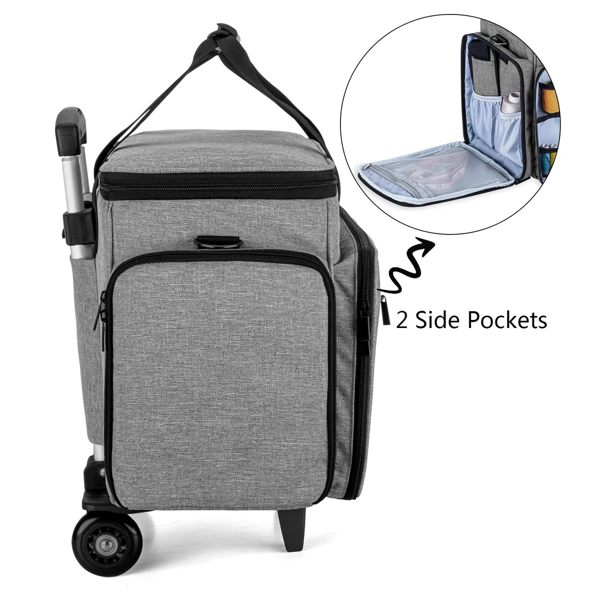 Luxja Nähmaschinentasche mit abnehmbarem Trolley, Rollende Nähmaschinentasche mit abnehmbarem Bodenpolster (passend für die meisten Standardnähmaschinen), Patentiertes Design, Grau