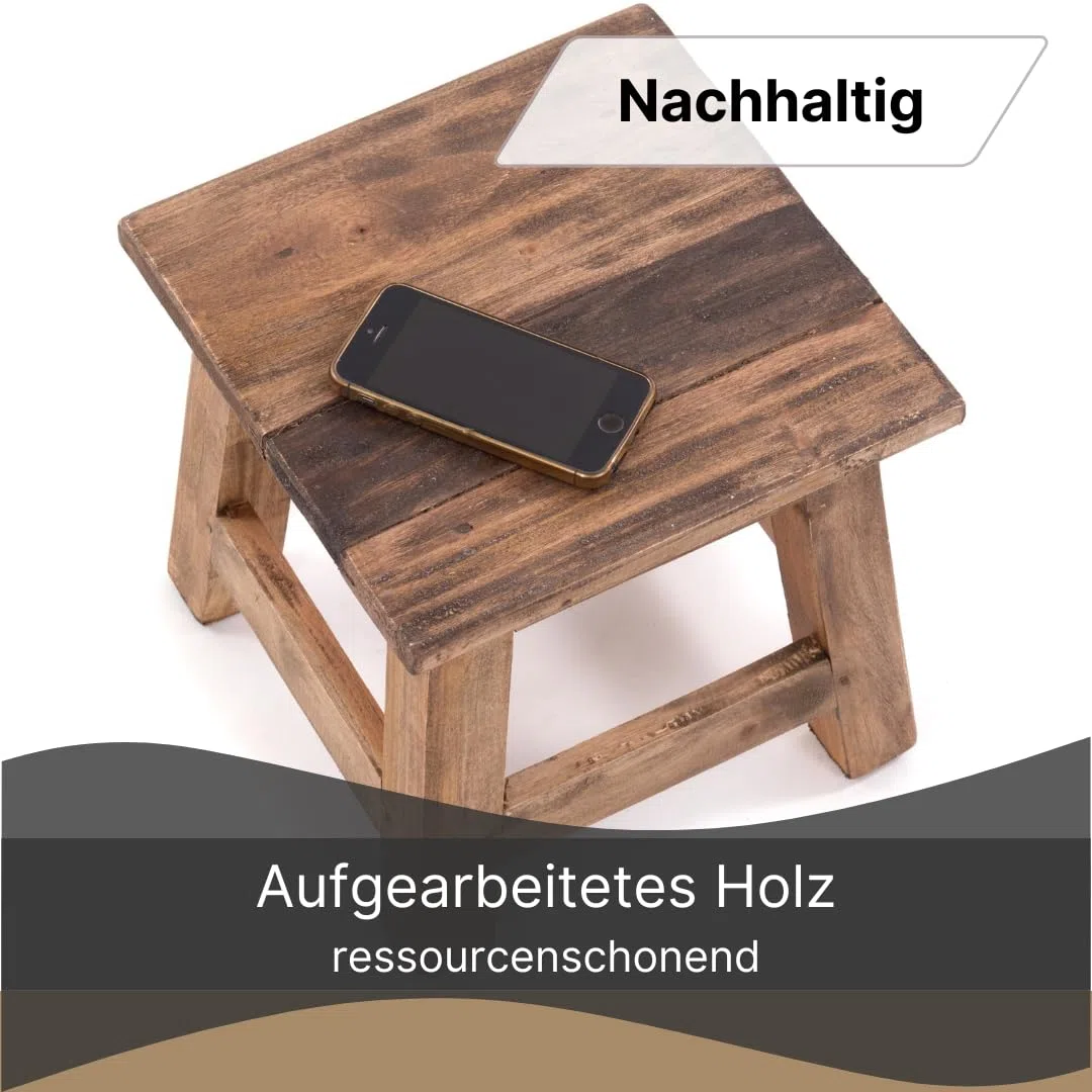 DESIGN DELIGHTS RUSTIKALER Vintage FUSSHOCKER PALO | 27,5x26x26cm (HxBxT), Mahagoni Recyclinholz | Holzhocker, Sitzhocker, Beistelltisch, Blumenhocker | Farbe: 01 Natur-Vintage