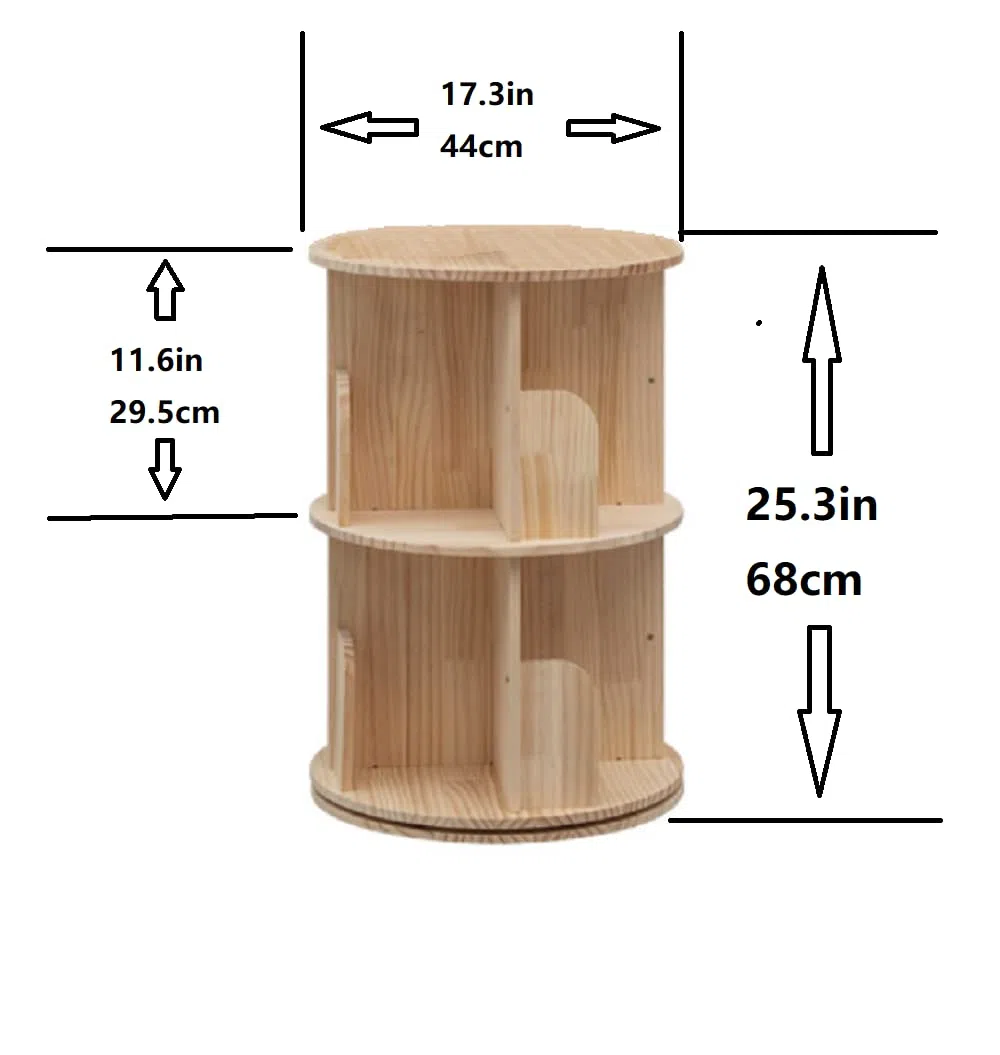 Heehee Massivholz Drehbares Bücherregal, 360-Grad-Display, bodenstehendes Lagerregal für Kinder und Erwachsene, multifunktionaler Bücherregal-Organizer (2-stöckig)