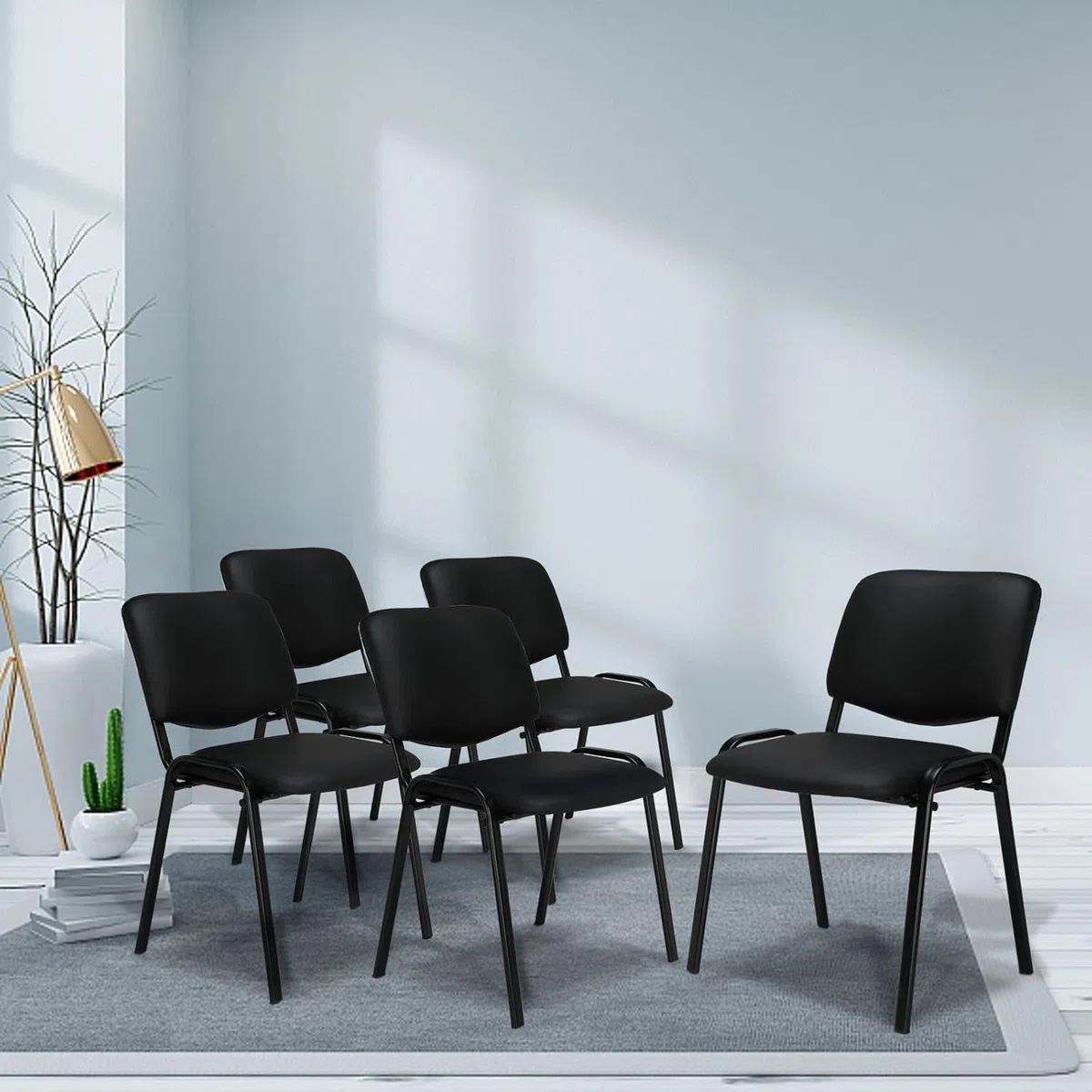 LEADZM Stapelstühle，Schwingstuhl，Bürostuhl Ohne Armlehne，mit Gepolsterter Sitzfläche & Rückenlehne，Konferenzstuhl, Home Office, Rezeption，5er(Pu-Schwarz)