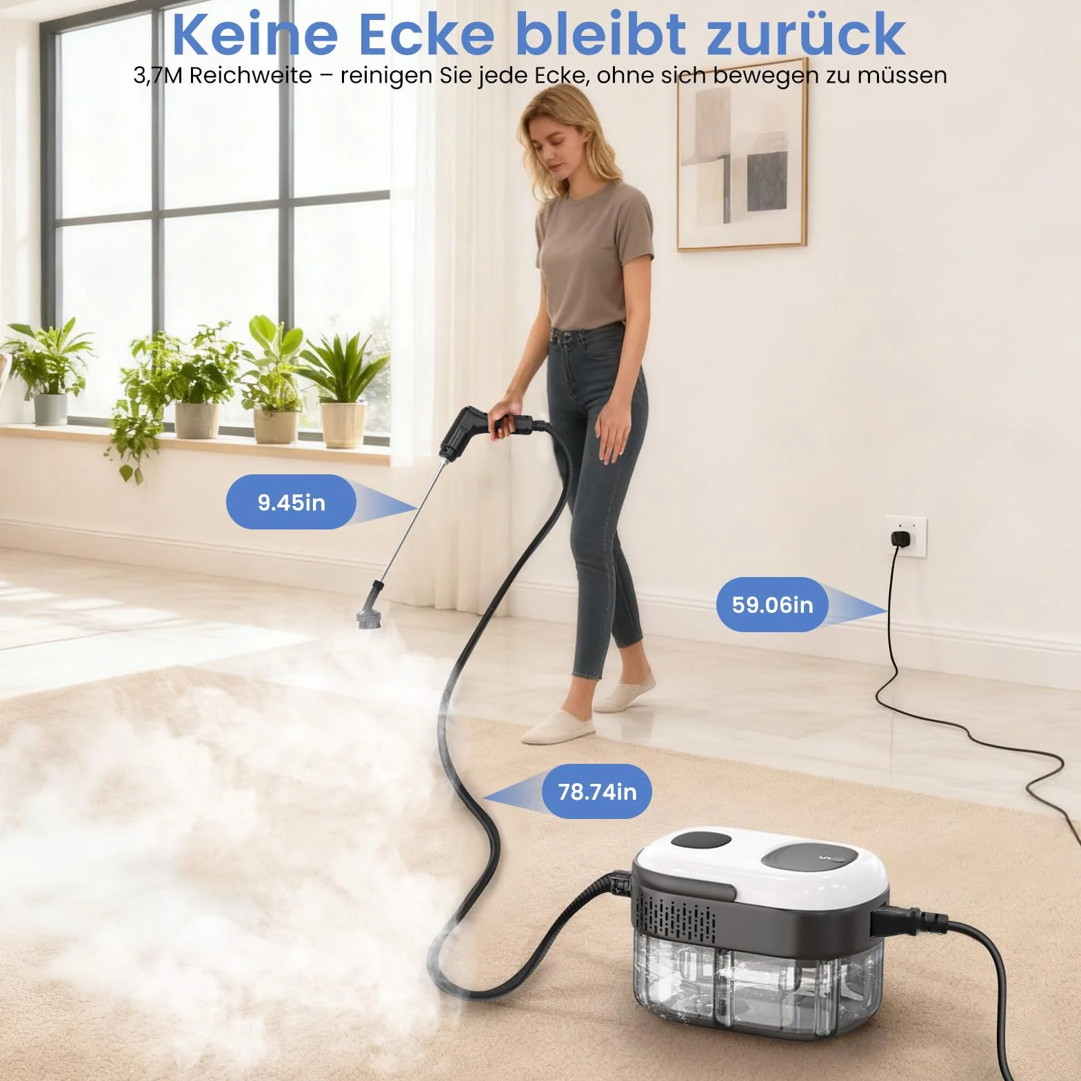 Granarbol 2500W Profi Hochdruck Dampfreiniger Handgerät für alles,15s Heizung 1.4L Handdampfreiniger,mit 18 PCS Reinigungsset und Verlängerungsstange,für Boden Polstermöbel Auto Bad Fenster,Entfetten