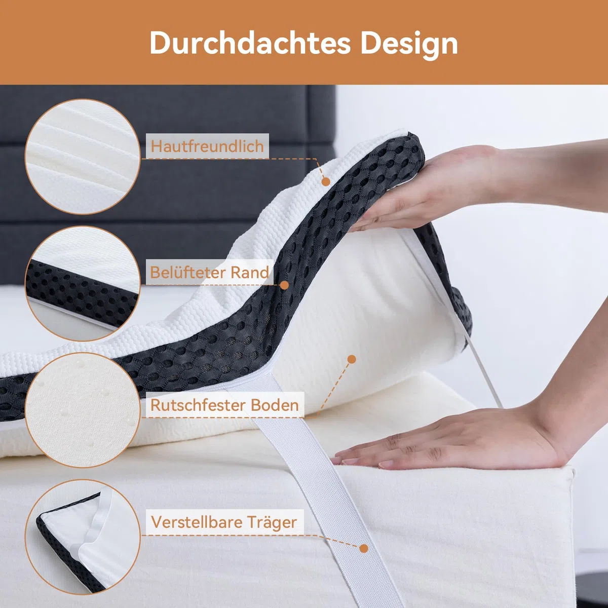 Amazon Basics Memoryschaum Matratzenauflage mit Bändern, 120 x 200 cm, 4 cm Höhe, weiß