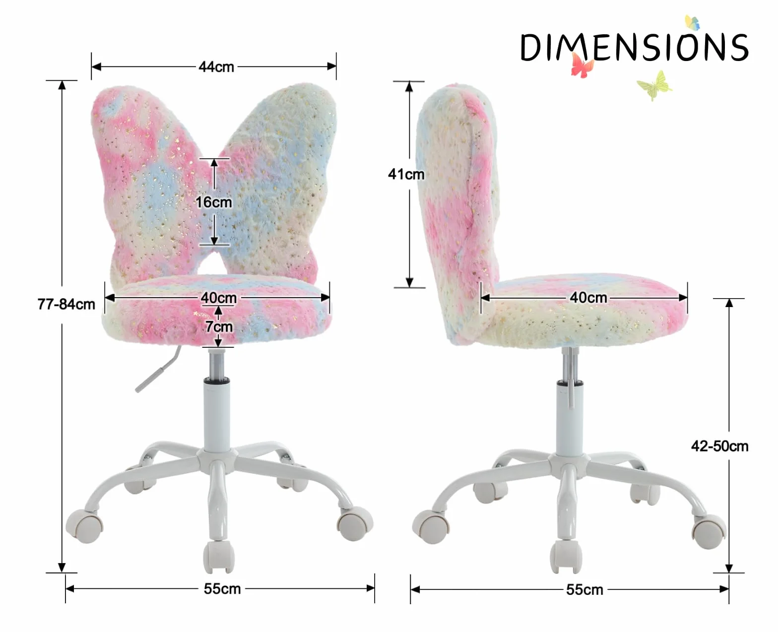 chairus Kunstfell Kinder Schreibtischstuhl für Kinderzimmer Höhenverstellbarer Jungendstuhl ohne Armlehne Drehstuhl für Kinder (Rosa)