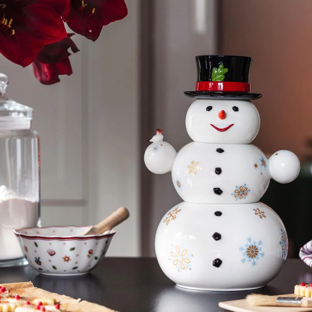 Villeroy & Boch – Christmas Toy's Keksdose 3 teilig "Schneemann" Weiß, Gebäckdose, Aufbewahrungsdose, Vorratsdose, Süßigkeiten Aufbewahrung, Premium Porzellan
