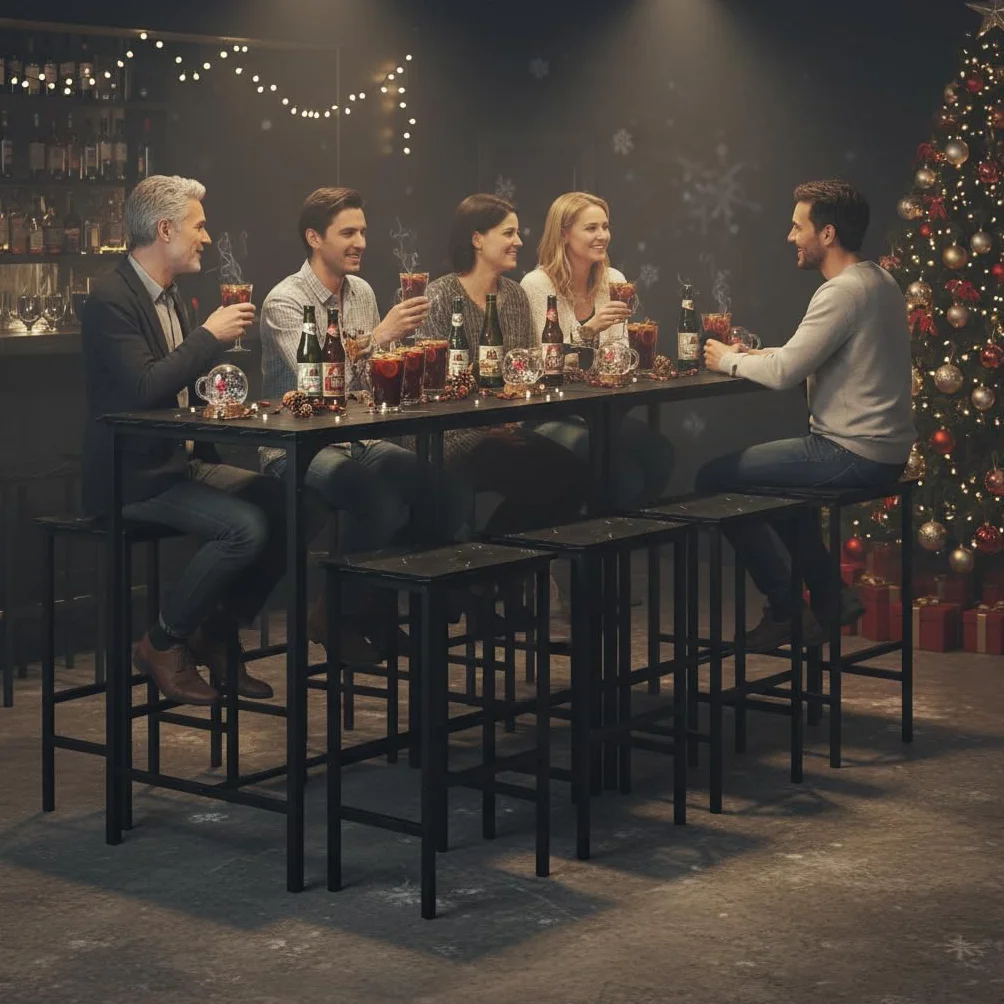Esstisch und Stühle 5-teiliges Set, Hoher Tisch mit Hockern, Bar Ecke für Zuhause, geeignet für Küche Esszimmer Wohnzimmer, Bartisch 100 x 60 x 90 cm, Schwarz