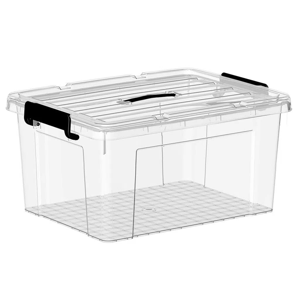 Cetomo 65L*4 Aufbewahrungsboxen, Tragbare Plastikboxen mit Deckeln, Organizer-Behälter mit Griff und Clips, Stapelbar, Ineinander Nestbar, für Zuhause und Büro, Transparent, 65L-4er Pack