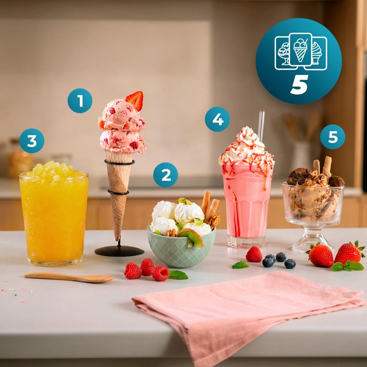 Cecotec Eismaschine Gelatec EasyMove, 5 Programme für Eis, Sorbet, Mix-ins, Slush und Shake, vertikales Rührsystem, Eis in 5 Min, 3x 260 ml Becher, Klinge abnehmbar, spülmaschinenfest, mit Deckeln