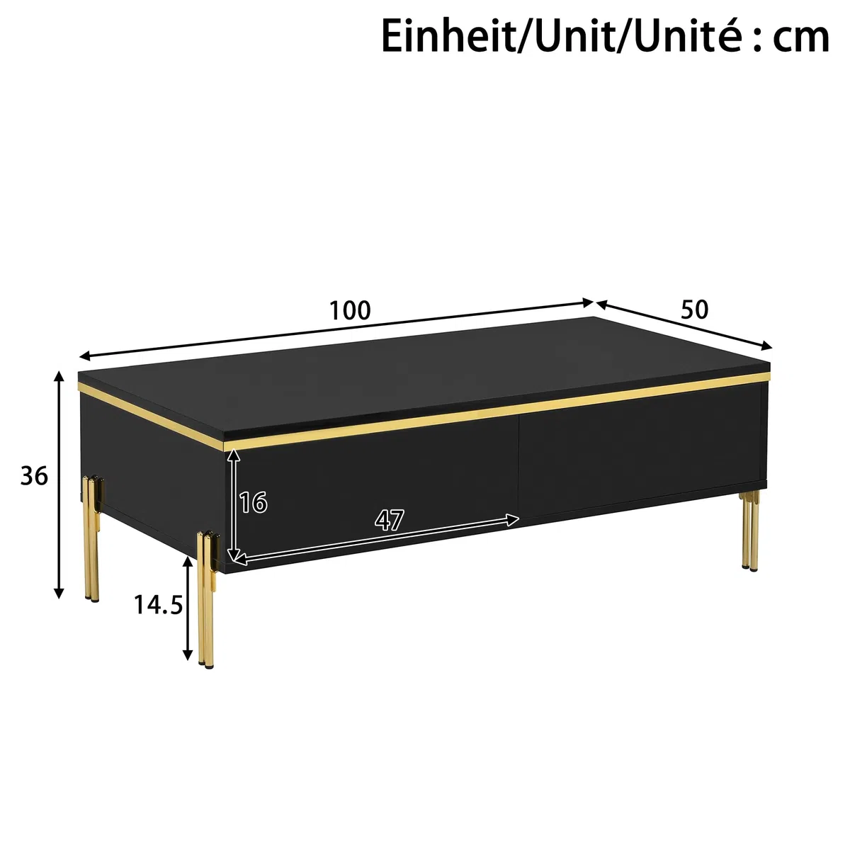 Luxus-TV-Schrank und Couchtisch-Set Hochglanz Schwarz Goldene Kanten