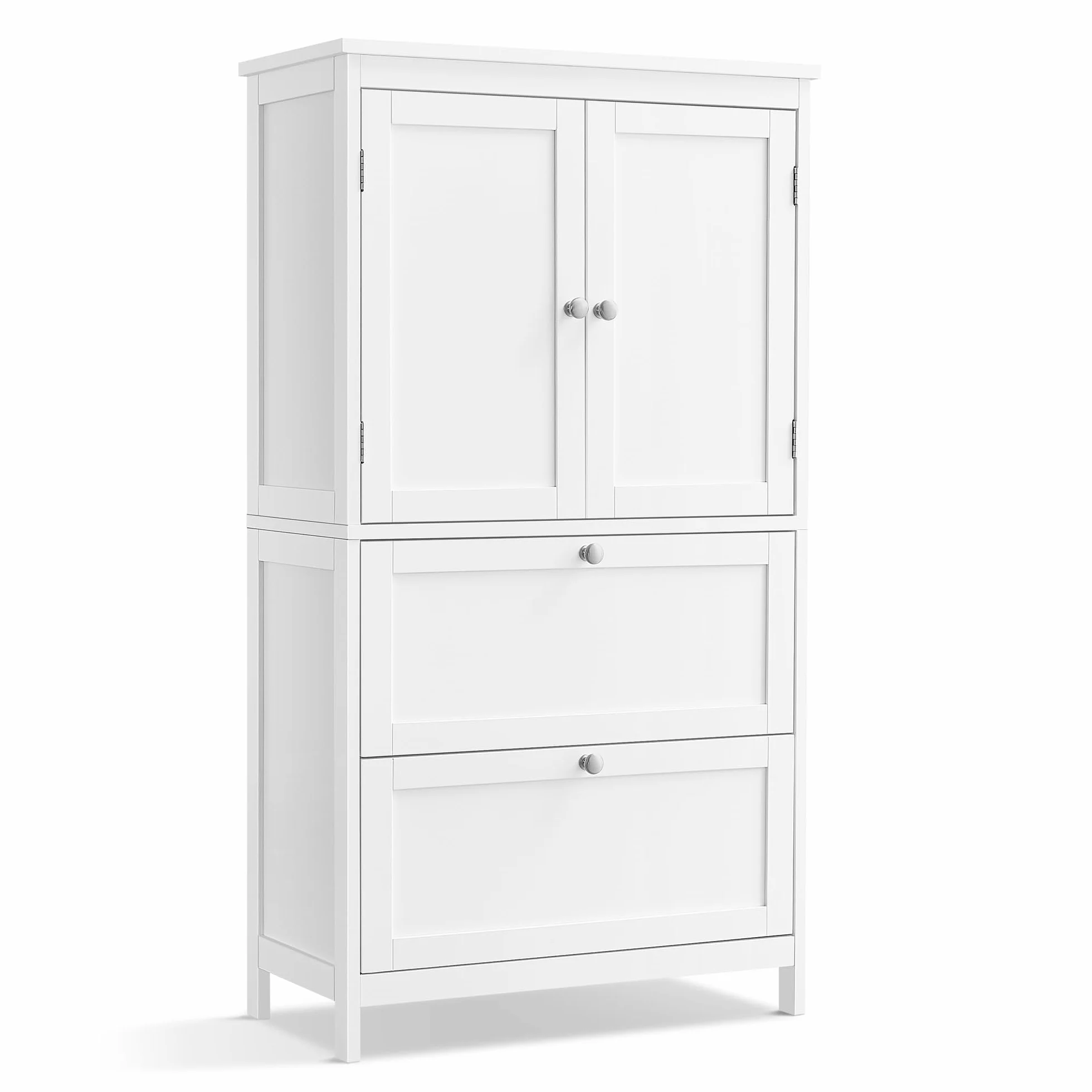VASAGLE Badezimmerschrank, Badschrank, Küchenschrank, Aufbewahrungsschrank mit 2 Türen und 2 Schubladen, verstellbare Ablage, 30 x 60 x 110 cm, klassikweiß BBC551P31