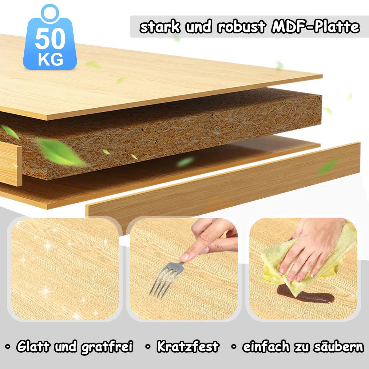 NAIZY Küchenschrank Küchenwagen mit Arbeitsplatte & Rollen & Schubladen Küchenwagen Abschließbar Servierwagen, 115x36x90cm (Weiß)