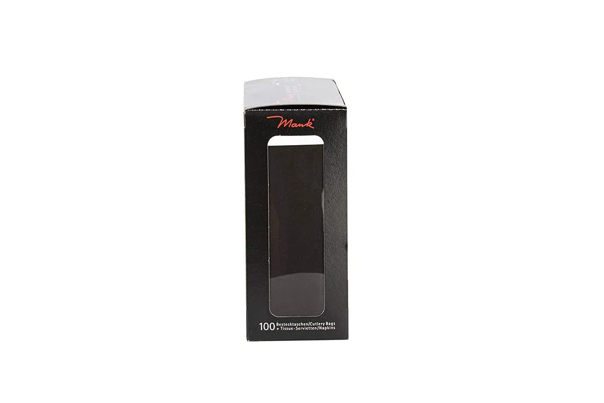 Mank Papier Bestecktasche 85 x 200 mm mit 2-lagiger Tissue Serviette in Weiß Besteckhülle Besteckbeutel in verschiedenen Farben (Schwarz, 500)