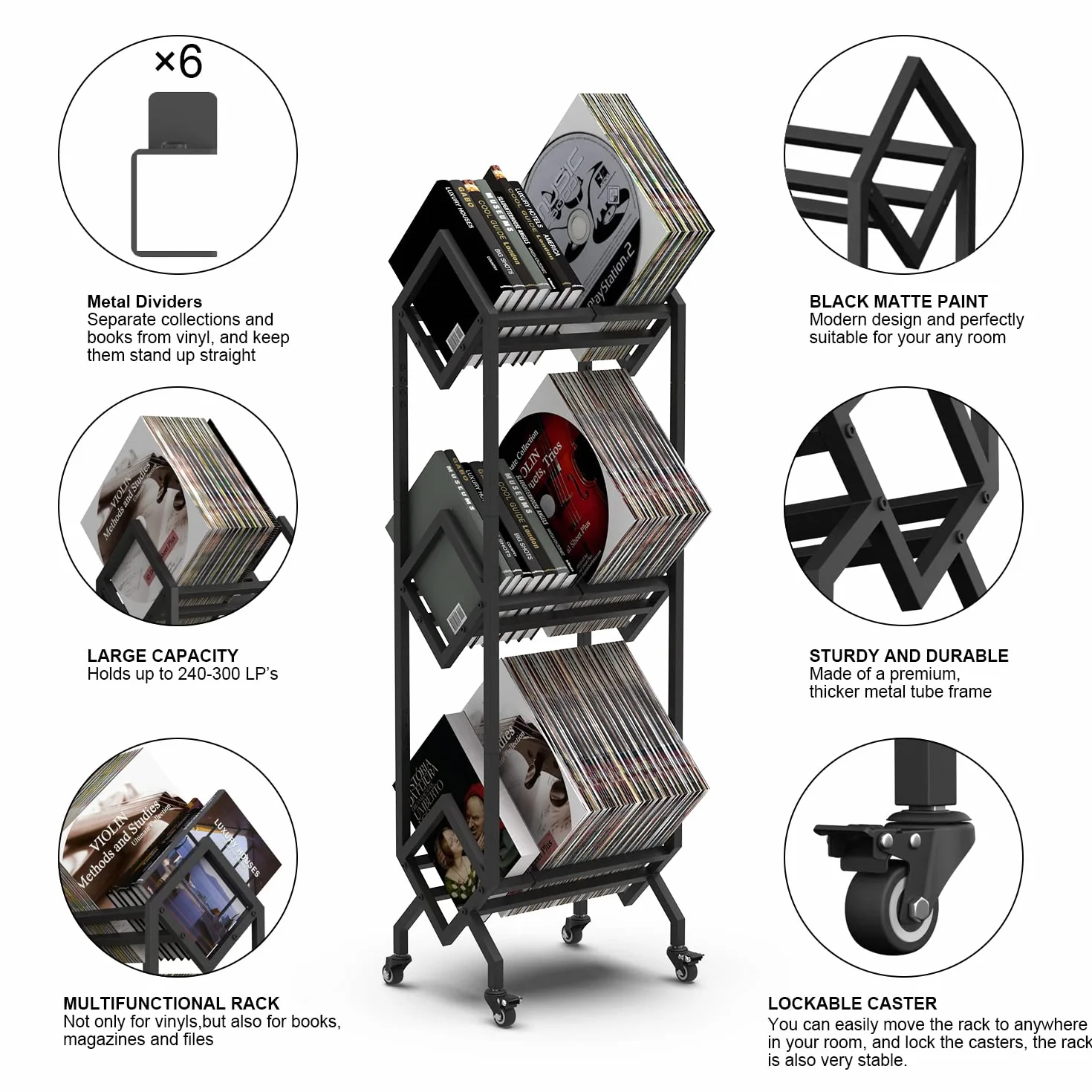 VEDECASA DJ Vinyl Record Schallplatten Plattenständer Regal Vinyl Regal mit 3-stöckiges Speicherhalter Rack LP Storage Display Ständer Regals Plattenspieler für Wohnzimmer Schallplattenständer