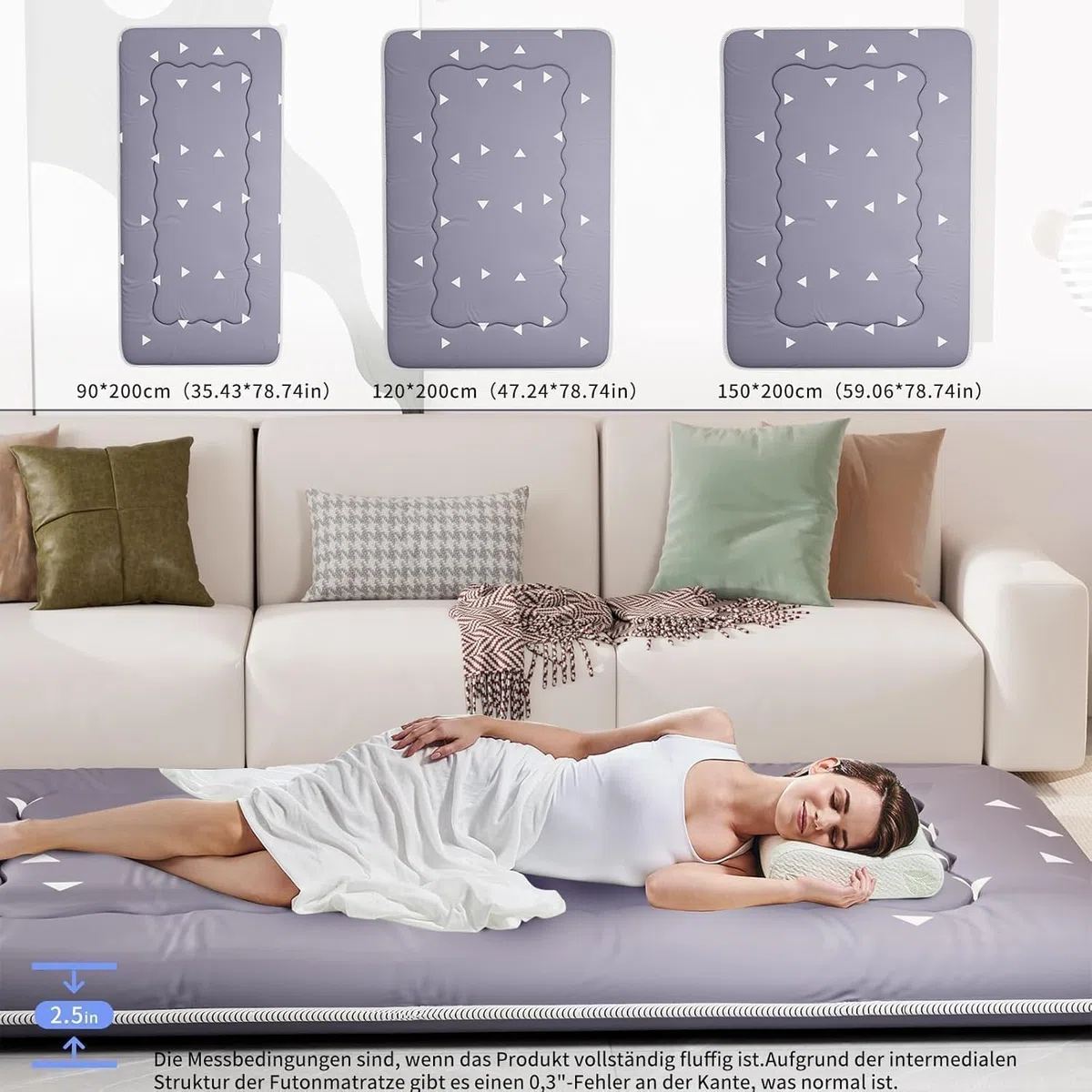 Kiseely Japanische Futon-Matratze, Faltbare Tatami-Matte, tragbare Schlafunterlage mit Tasche und Gurt, Bodenmatratze, verdickte Schlafmatratze, Camping-Matratze (Grau YU1, 120X200cm)