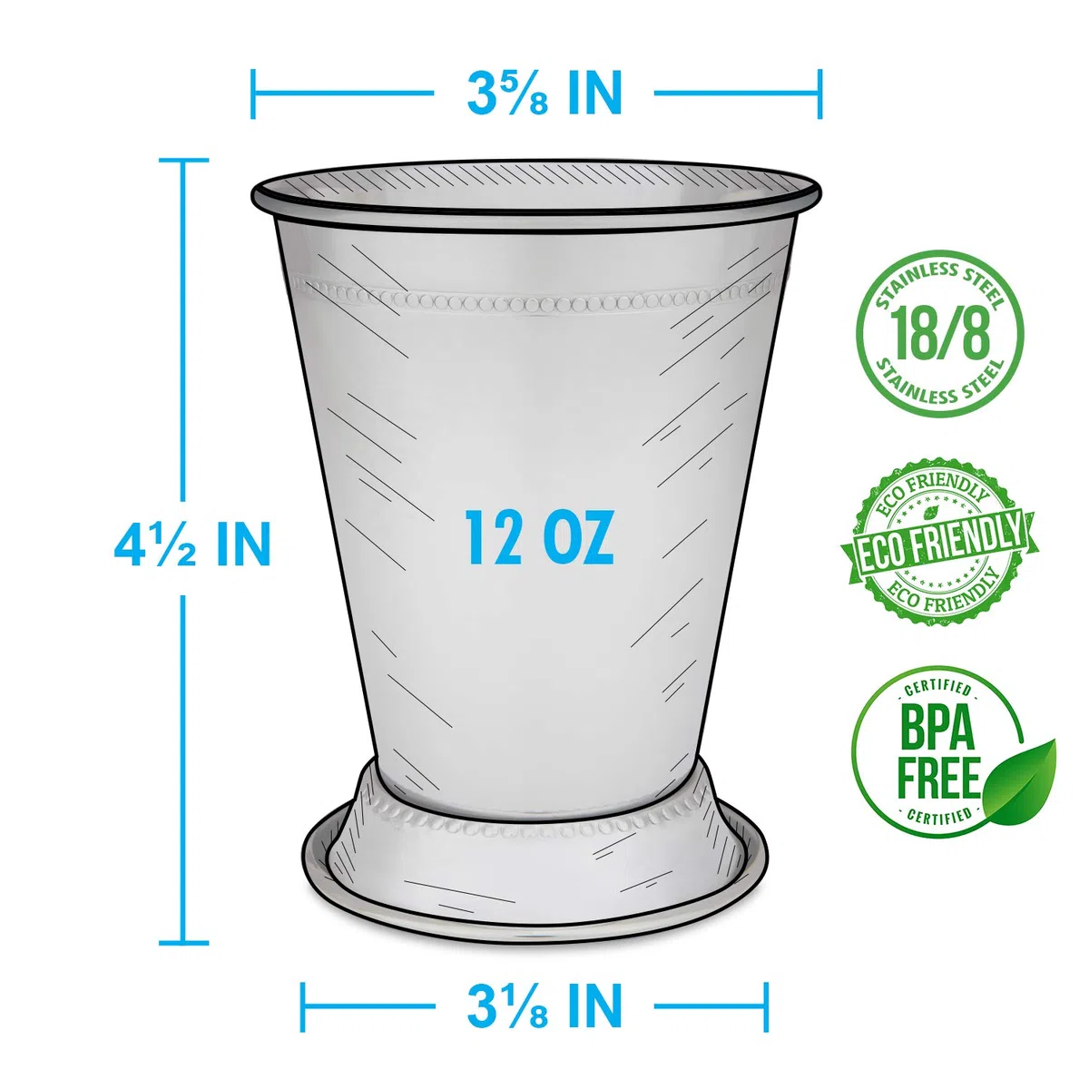 Mint Julep Becher: Edelstahlgläser, 4 Stück, Metall, 340 ml, Cocktailgläser, Partyzubehör (4)