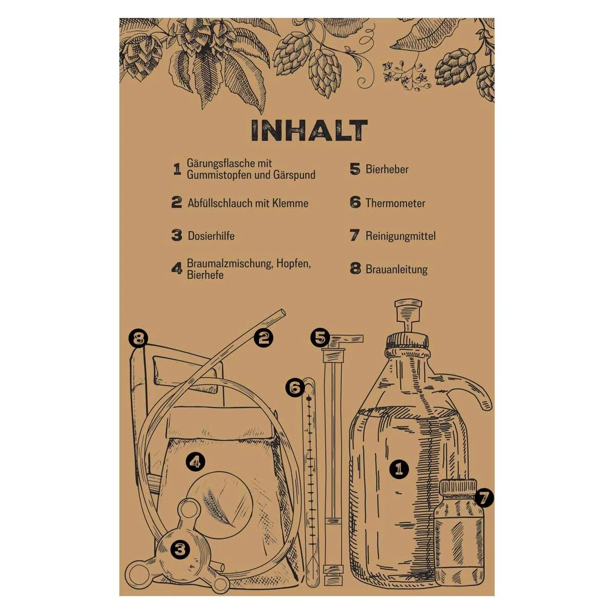 Braukit - Pils Bierbrauset mit 5L Gärflasche | Malzmischung, Hopfen, Hefe, Thermometer, Reiniger, Abfüller | Einfache Handhabung, Perfekt für Einsteiger | Geschenk für Männer