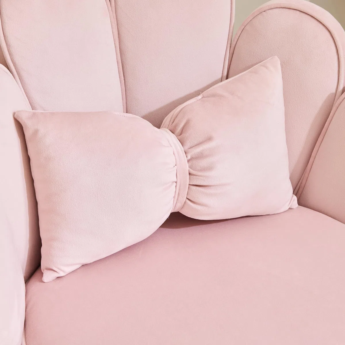 Schminktisch Stuhl mit Blütenblatt-Rückenlehne, Sessel Wohnzimmer, Lesesessel mit Schleifenkissen (Rosa)