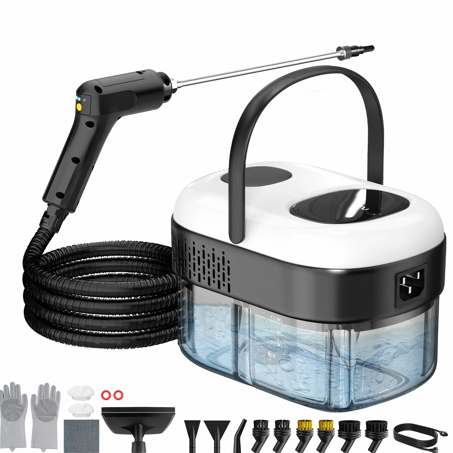 Granarbol 2500W Profi Hochdruck Dampfreiniger Handgerät für alles,15s Heizung 1.4L Handdampfreiniger,mit 18 PCS Reinigungsset und Verlängerungsstange,für Boden Polstermöbel Auto Bad Fenster,Entfetten