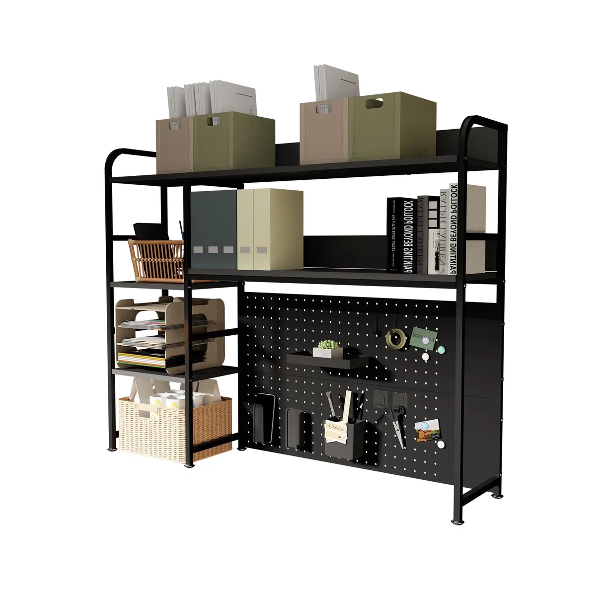 2-Ebene Schreibtisch Regal mit Lagerstand, schwarz 110CM, Desktop Organizer mit Festplatte