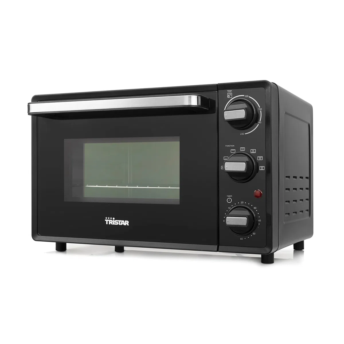 Tristar Mini-Backofen, 800W, 19L Volumen, Timerfunktion, Doppelglastür, Temperaturbereich bis 230°C, zum Campen geeignet, eine obere und untere Heizzone, mit Grillrost und Backblech, schwarz, OV-3622