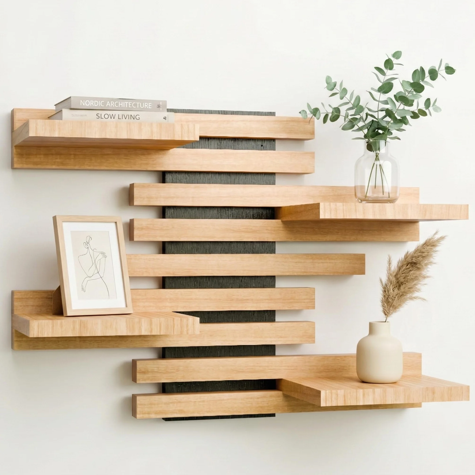 Wandregal Holz Hängend - Modulares Bücherregal Set aus Massivholz - Schwebendes Regalbrett für Wohnzimmer, Küche & Bad - Vintage Deko & Pflanzen Ablage