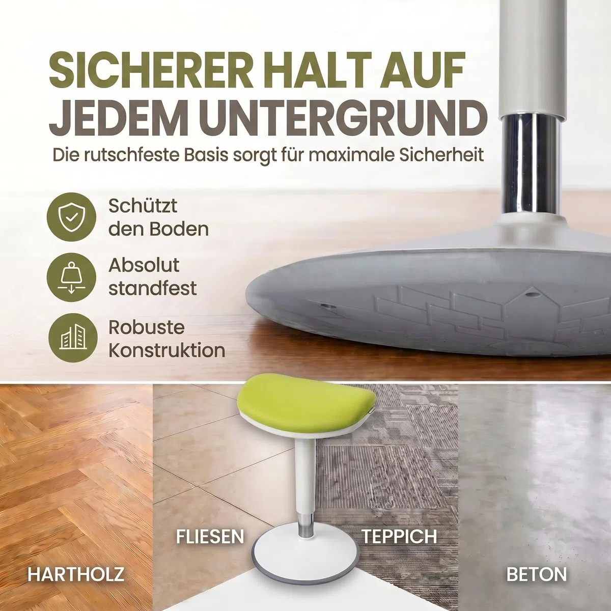 Ergonomischer Stehhocker höhenverstellbar in 3 Größen - Wackelhocker mit Schwingeffekt - Rutschfester Stehstuhl & Büro-Hocker für Schreibtisch & Homeoffice (Grün, S)